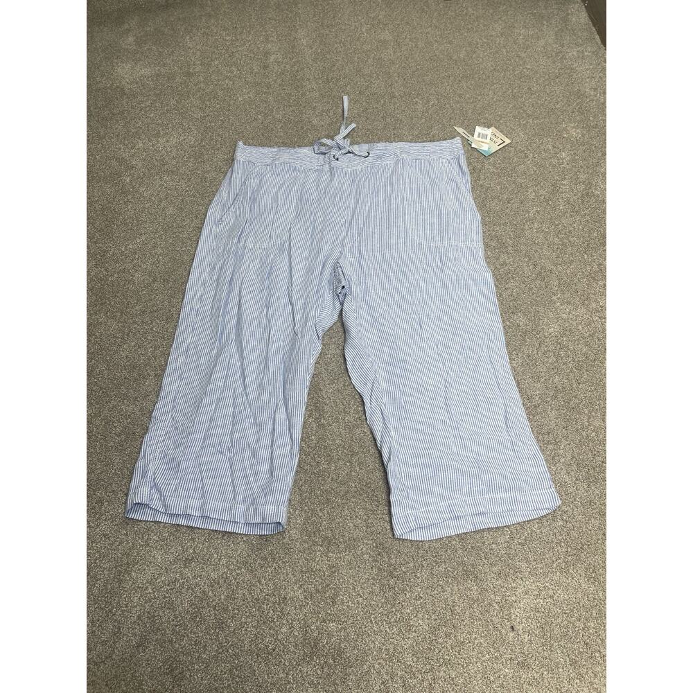 Coastal Beachy Per Se NWT Wide Leg Cropped Linen Pants 2X Stripe Washable Linen